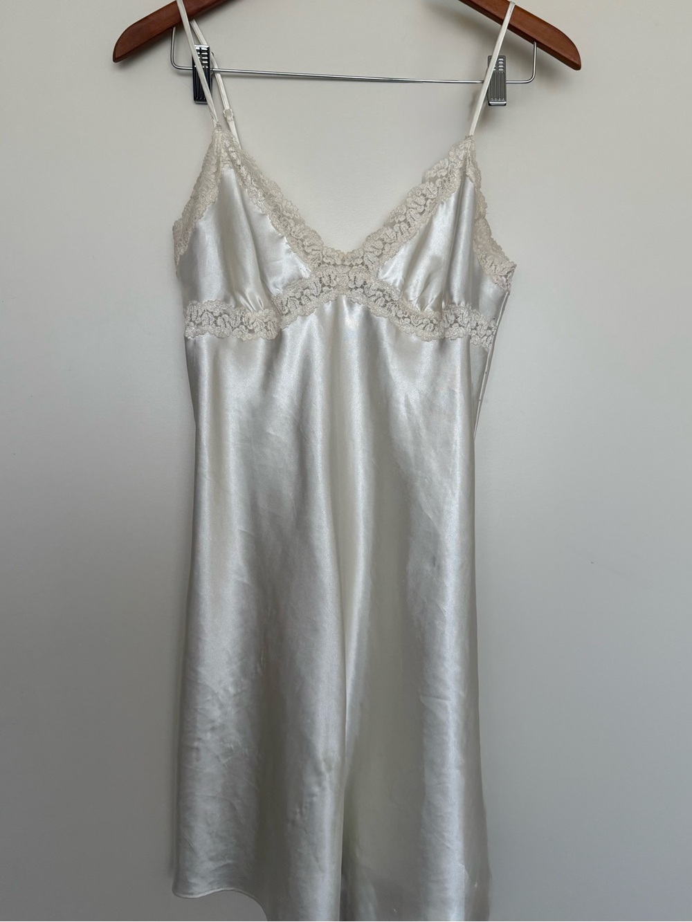 Vintage Y2K La Senza Satin Lace-Trim Slip Dress in Ivory Mini Medium